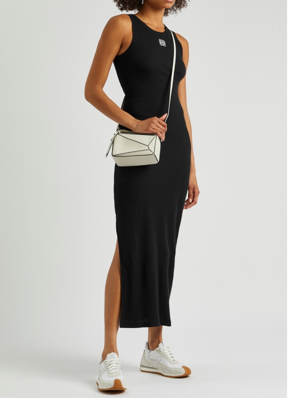 NEW LOEWE Anagram Ribbed Cotton Tank Maxi Dress Black Size S Luxury Minimalist - Picture 7 of 11